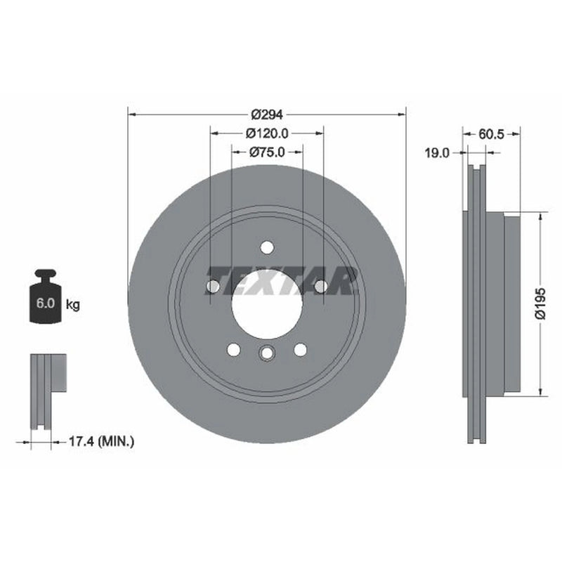 Textar 2 x Externally Vented Rear Brake Discs 92141703