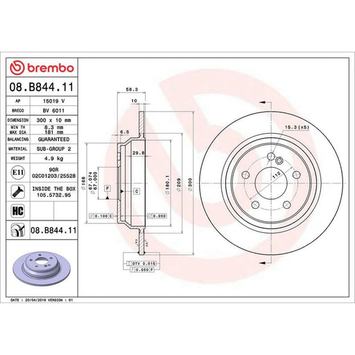 Brembo 2 x Solid Rear Brake Discs 08.B844.11