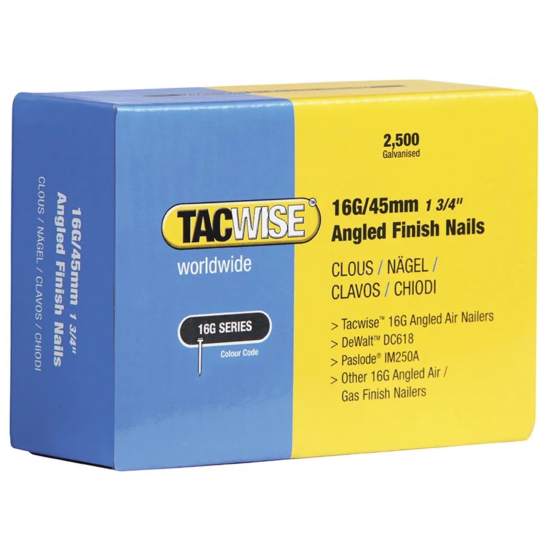 Tacwise 16G Angled Finish Nails63mm for DC618K (Pack 2500) - 0773