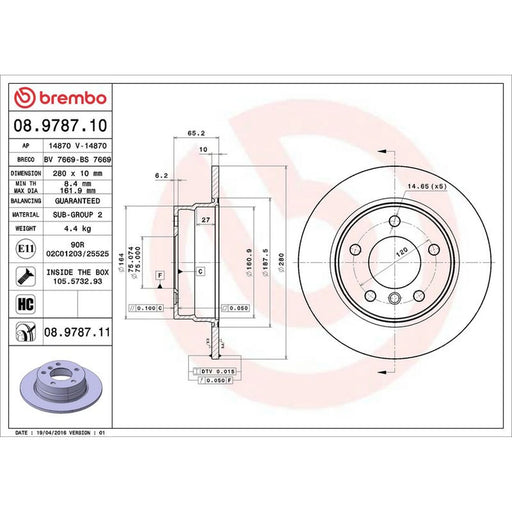 Brembo 2 x Solid Rear Brake Discs 08.9787.11