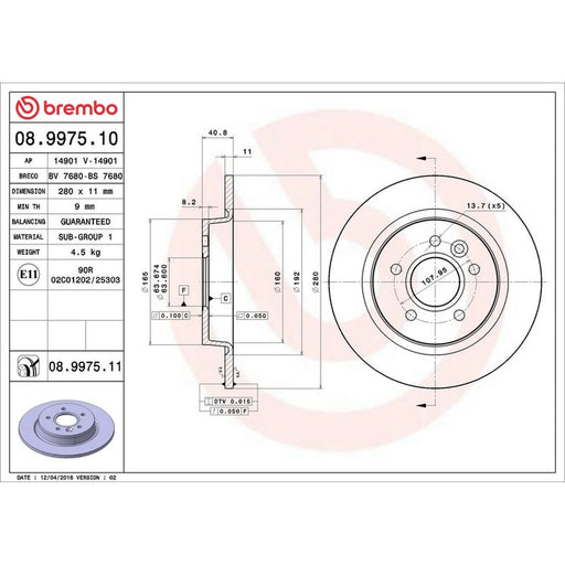 Brembo 2 x Solid Rear Brake Discs 08.9975.11