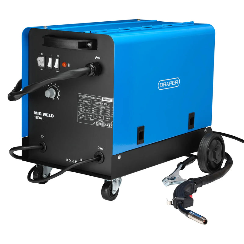 Draper MIG Welder 160A Gas/Gasless Portable with Wheels
