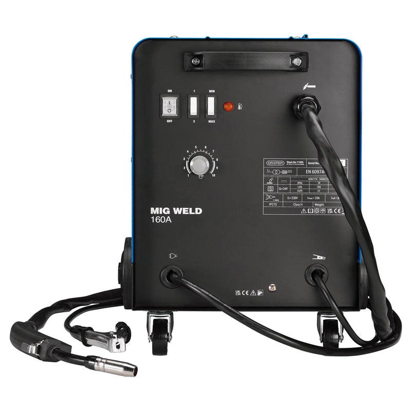 Draper MIG Welder 160A Gas/Gasless Portable with Wheels