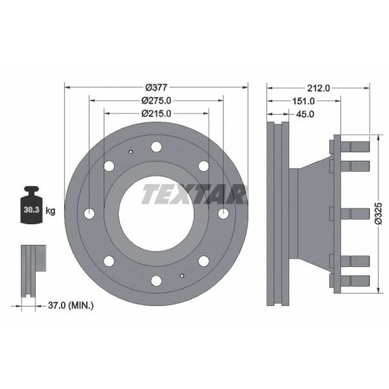 Textar 2 x Internally Vented Brake Discs 93127600 OE 2992291 2996707 7183776