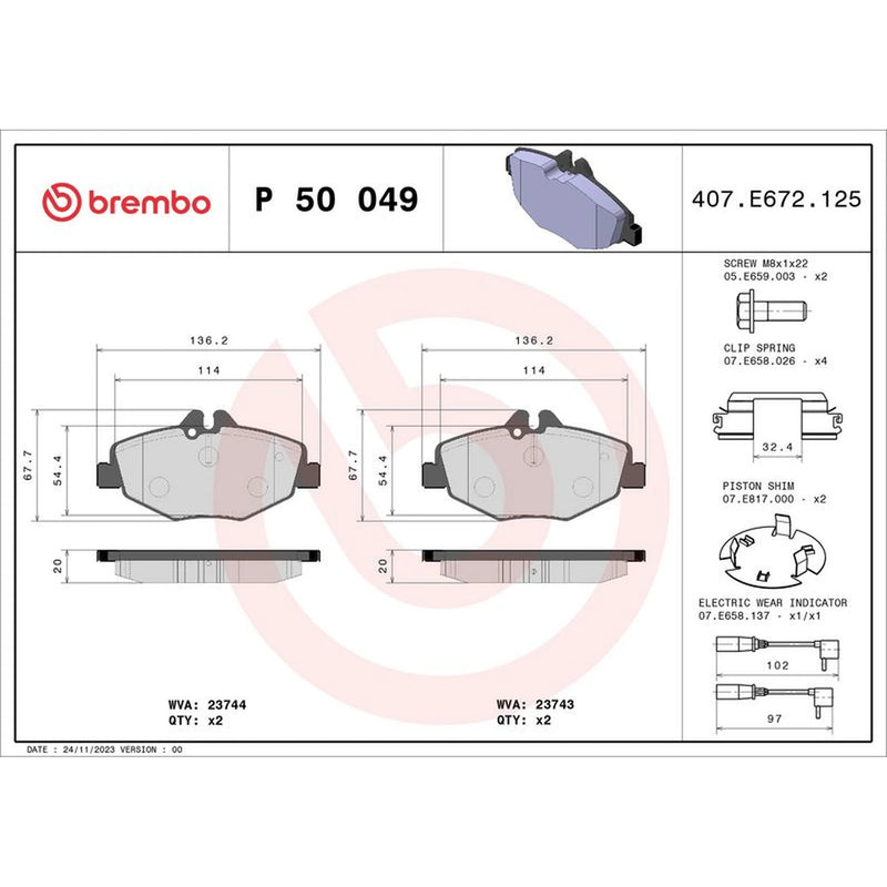 Brembo 4 x Front Brake Pad Set P50049