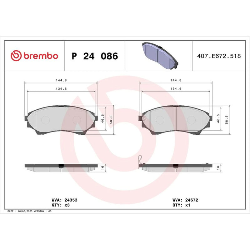 Brembo 4 x Front Brake Pad Set P24086