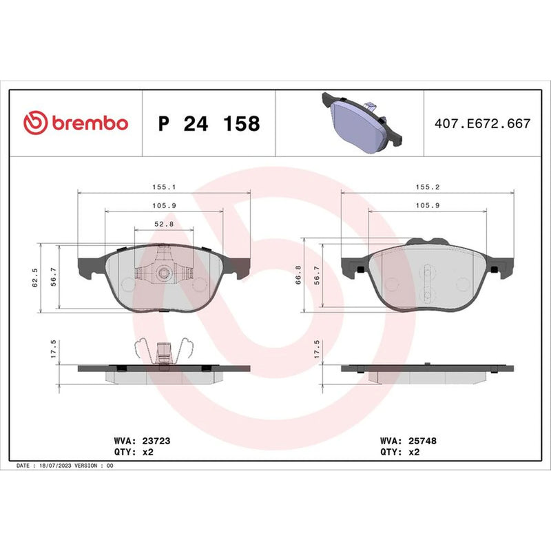 Brembo 4 x Front Brake Pad Set P24158