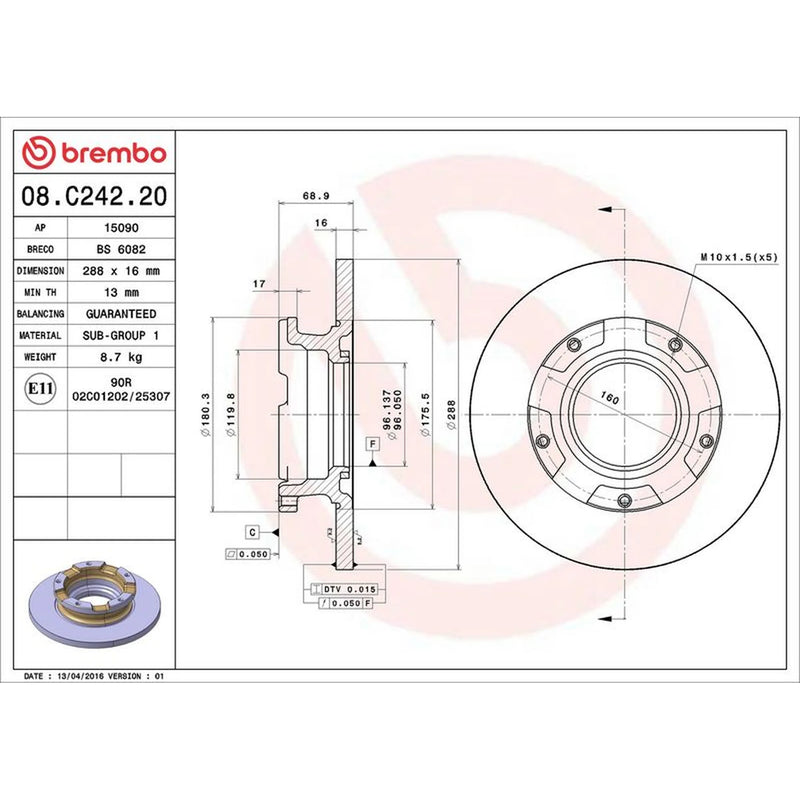Brembo 2 x Rear Brake Discs 08.C242.20