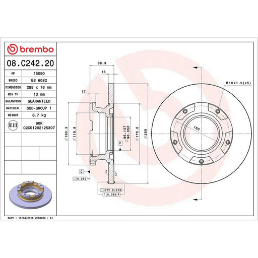 Brembo 2 x Rear Brake Discs 08.C242.20