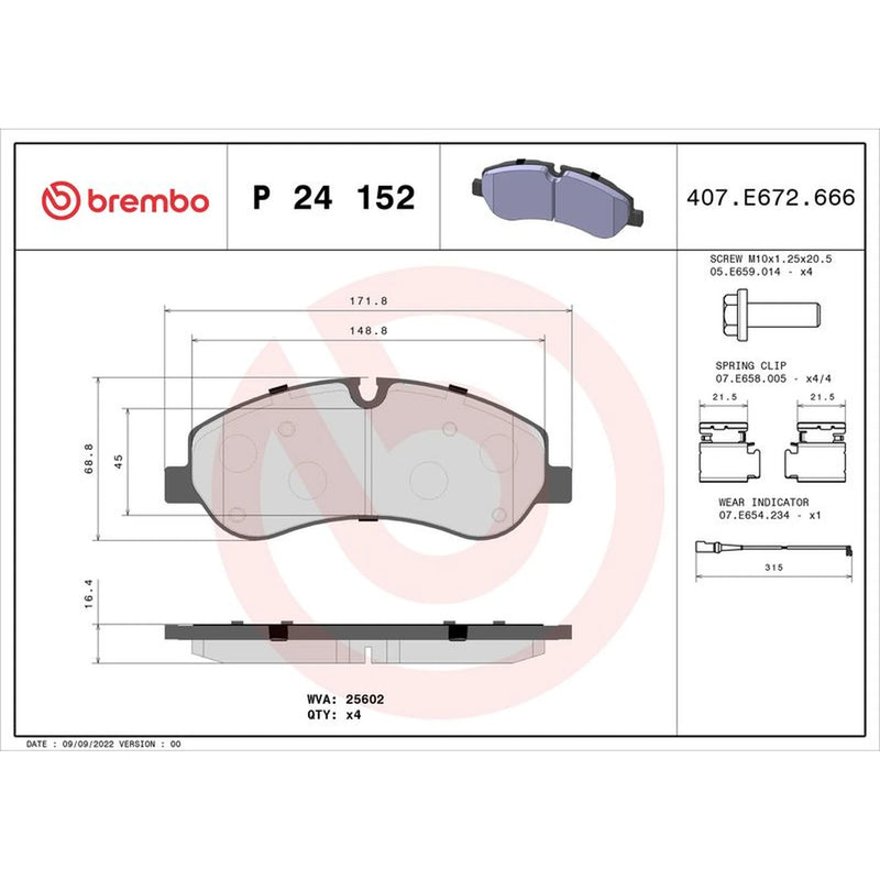 Brembo 4 x Front Brake Pad Set P24152