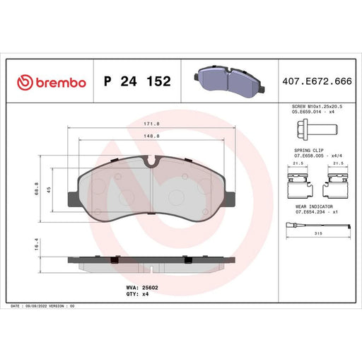 Brembo 4 x Front Brake Pad Set P24152