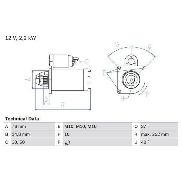 Bosch Reman Starter Motor 2263 0986022631 Bosch  - Town Parts