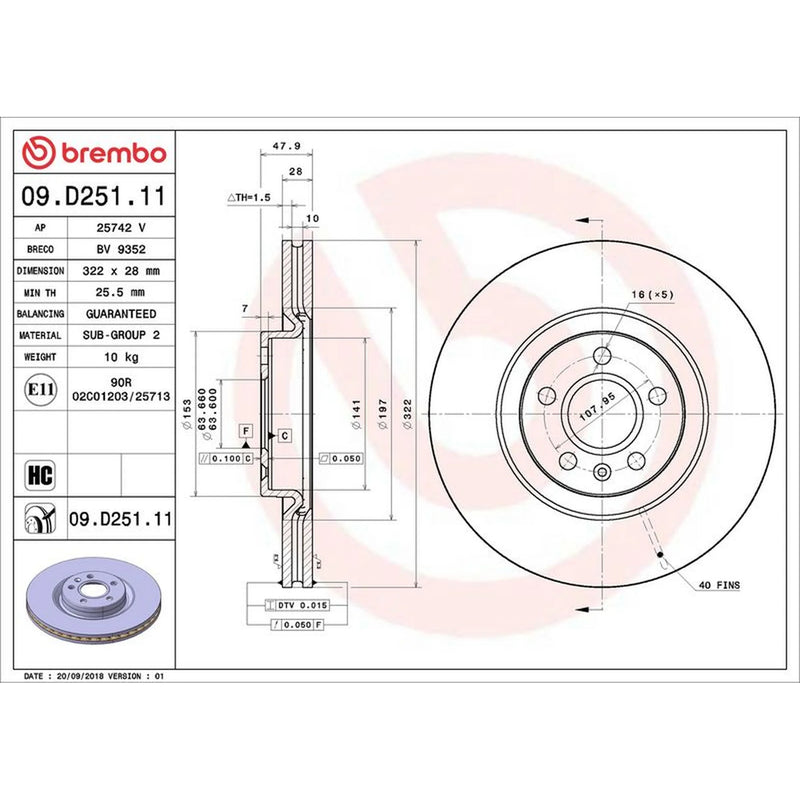 Brembo 2 x Internally Vented Front Brake Discs 09.D251.11