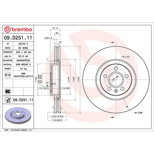 Brembo 2 x Internally Vented Front Brake Discs 09.D251.11