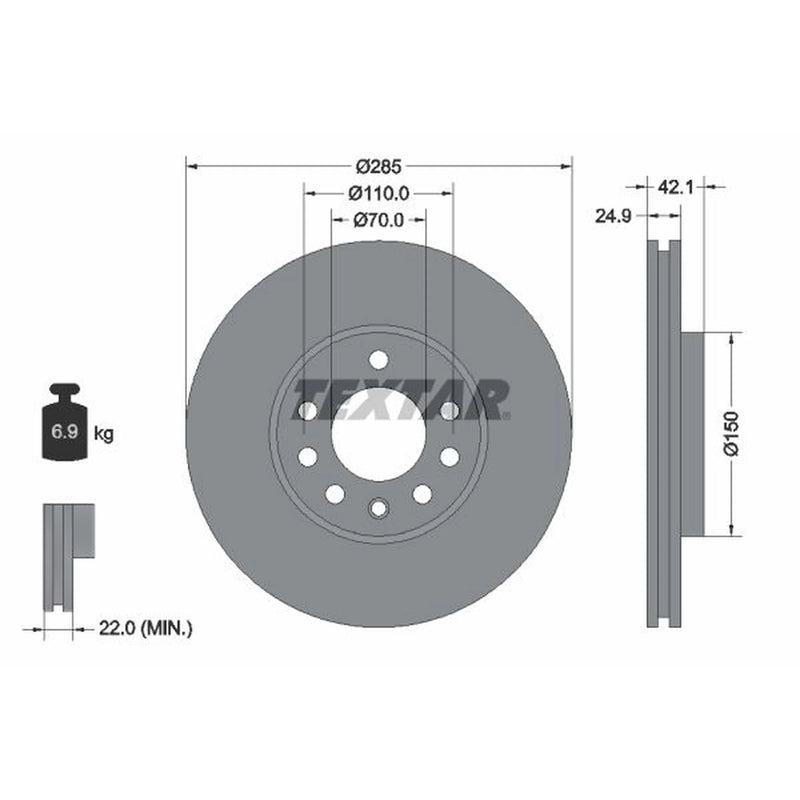 Textar 2 x Internally Vented Brake Discs 92118703