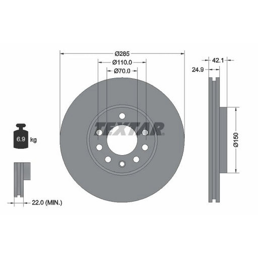 Textar 2 x Internally Vented Brake Discs 92118703