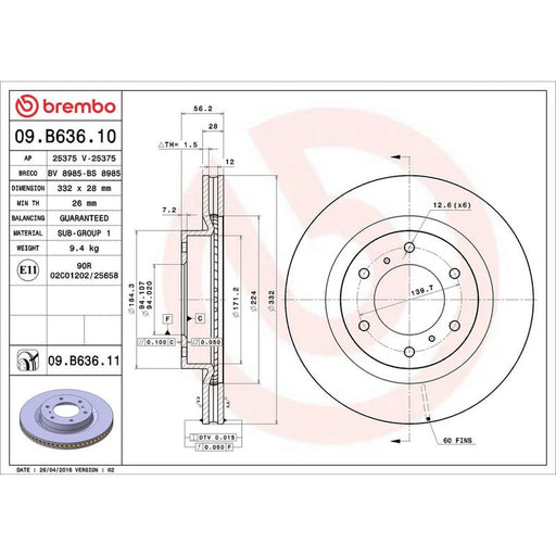 Brembo 2 x Front Brake Discs 09.B636.11