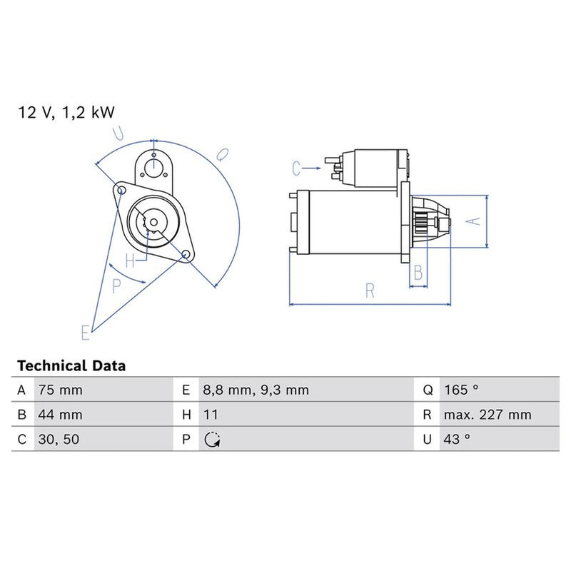 Bosch Starter Motor 12V 1.2kW 11 Teeth 0 986 024 400