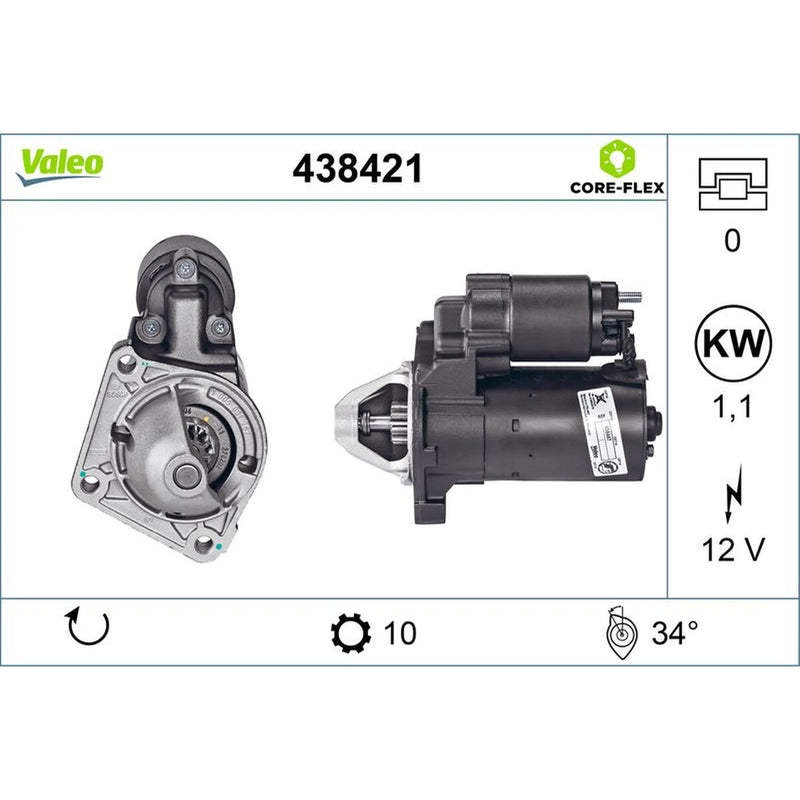Valeo Starter Motor 12V 1.1kW 10 Teeth 438421