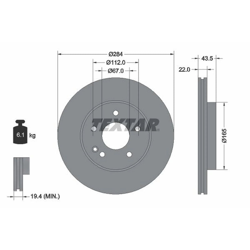 Textar 2 x Vented Front Brake Discs 92059405