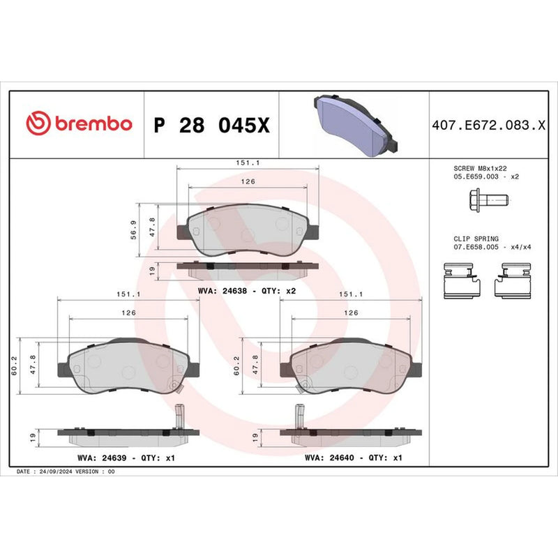 Brembo 4 x Front Brake Pad Set P28045X