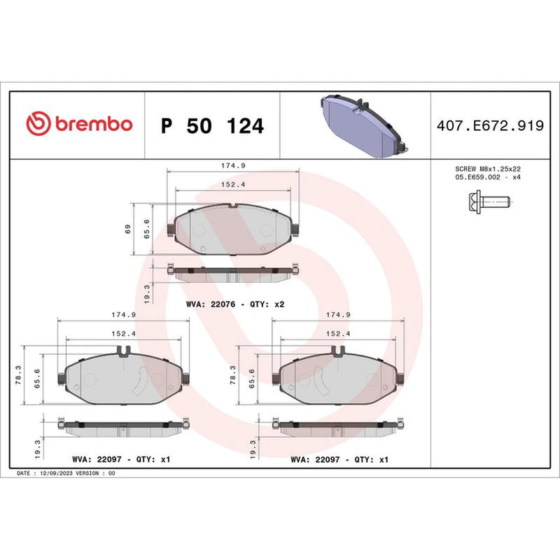 Brembo 4 x Front Brake Pad Set P50124