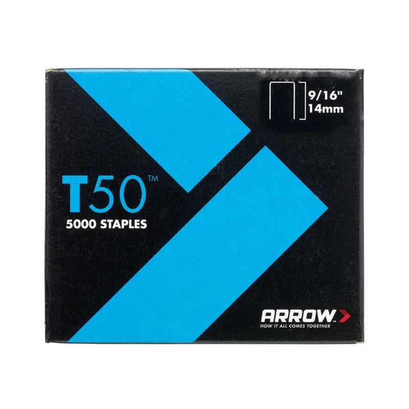 Arrow T50 Staples 14mm (9/16in) (Pack 5000, 4 x 1250) - A509
