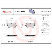 Brembo 4 x Rear Brake Pad Set P85150