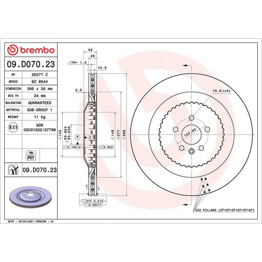 Brembo 2 x Steel Rear Brake Disc Hub Brake Discs 09.D070.23