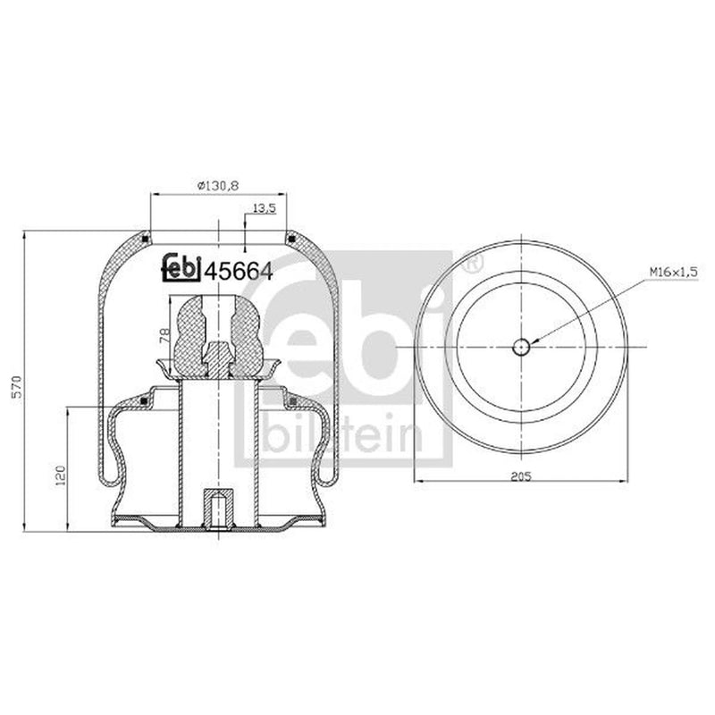 Febi Air Suspension Bellow 130mm Rear 45664