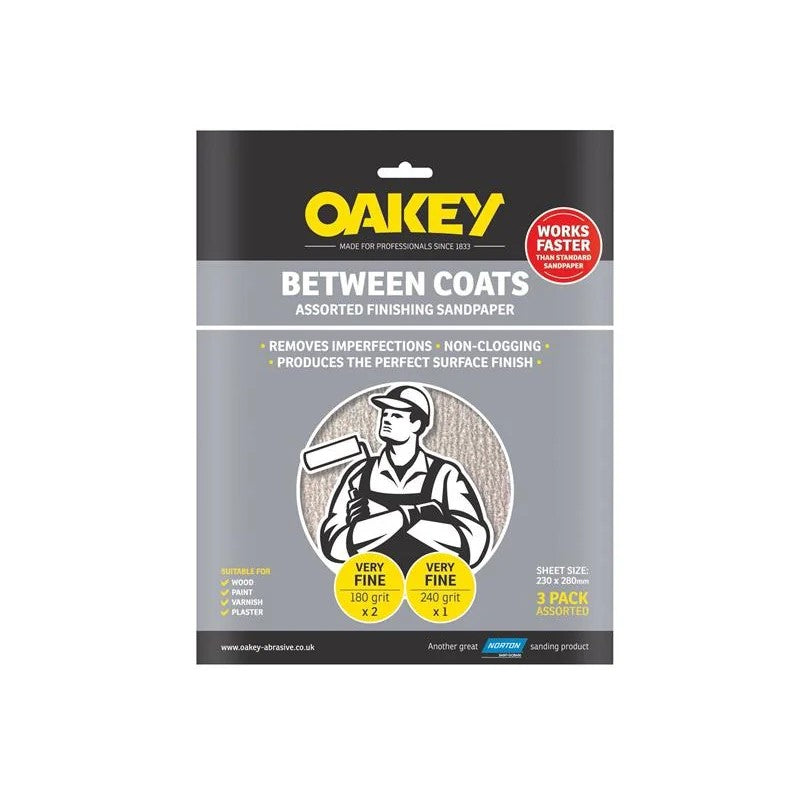 Oakey Between Coats Finishing Sandpaper 230 x 280mm Assorted (3) - 66261116760
