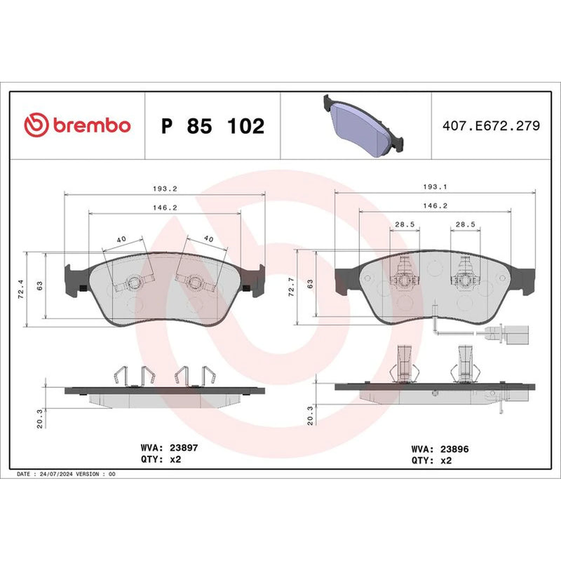 Brembo 4 x Front Brake Pad Set P85102