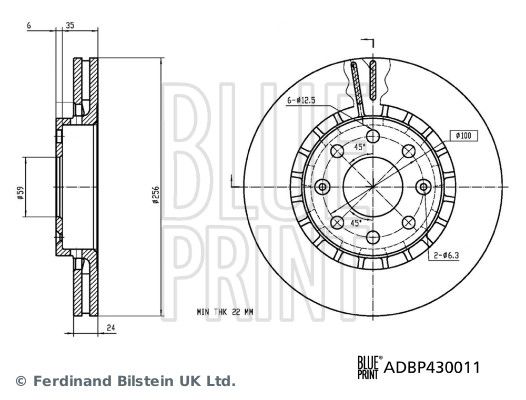 Blue Print 2 x Brake Disc Set Internally Vented Front
