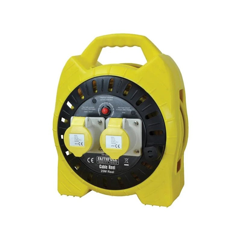 Faithfull Power Plus Semi-Enclosed Cable Reel 110V 16A 2-Socket 25m (1.5mm