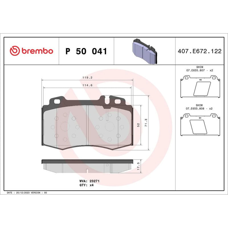 Brembo 4 x Front Brake Pad Set P50041