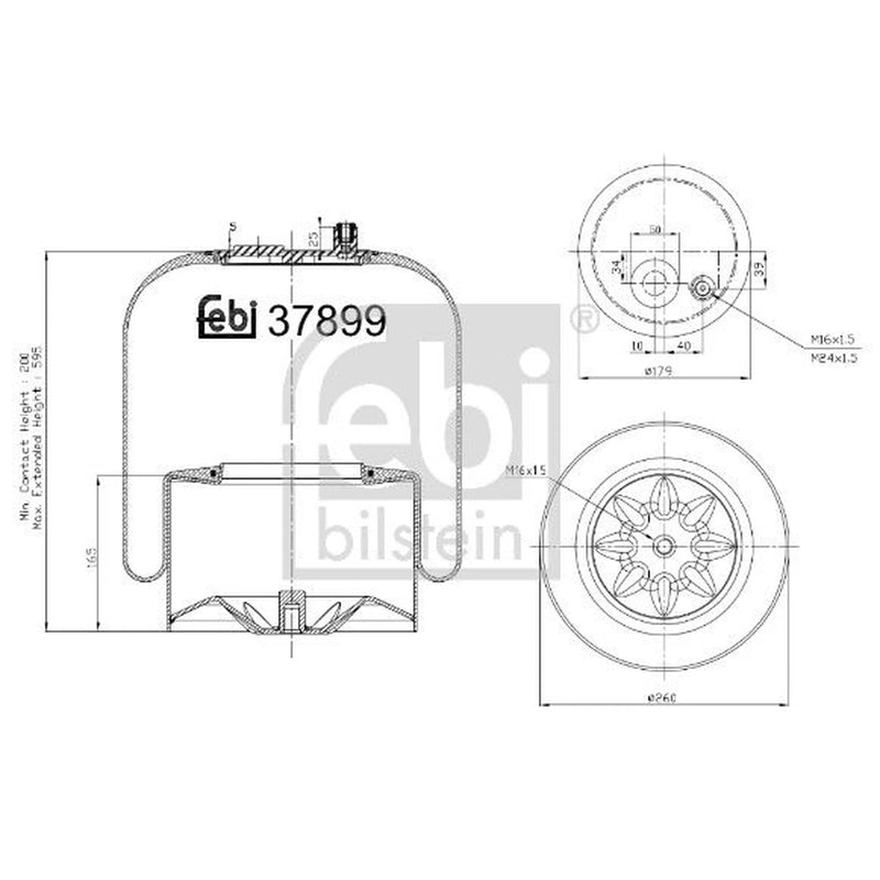 Febi Air Suspension Bellow 179mm Rear Right 37899