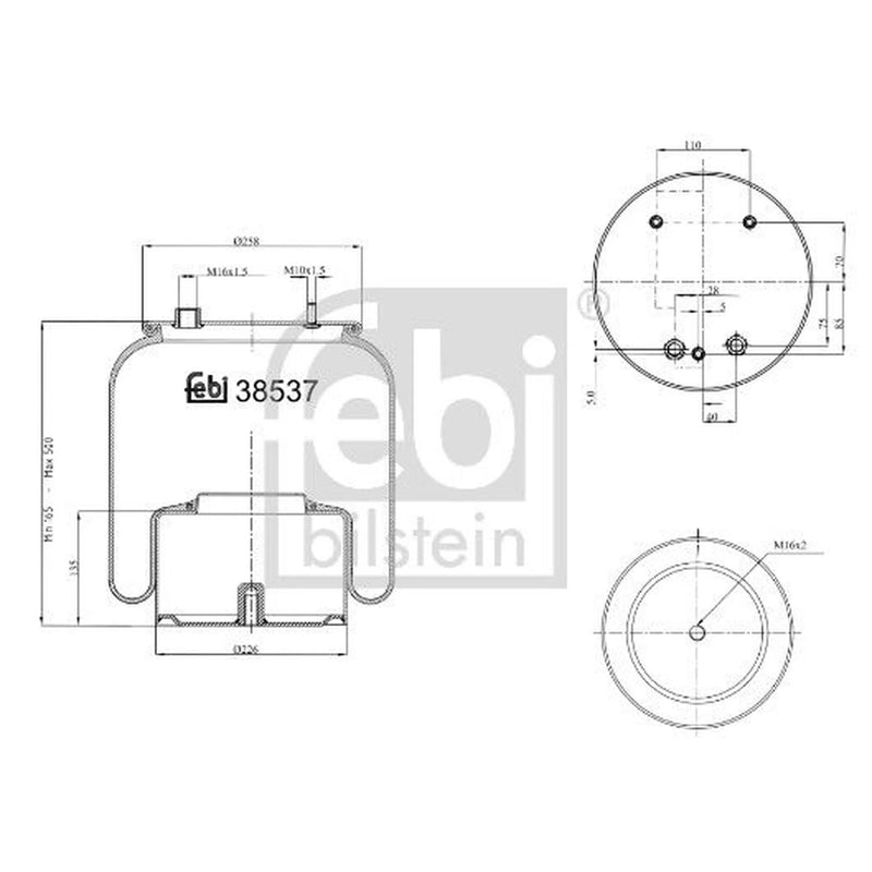 Febi Air Suspension Bellow 258mm Rear 38537