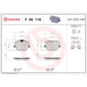 Brembo 4 x Rear Brake Pad Set P06116