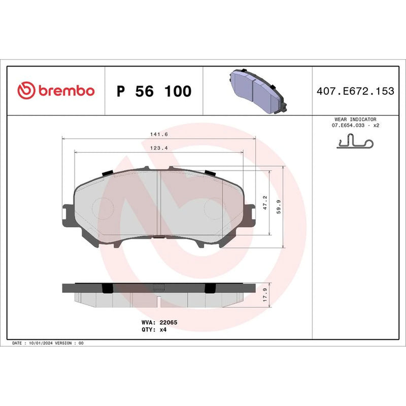 Brembo 4 x Front Brake Pad Set P56100