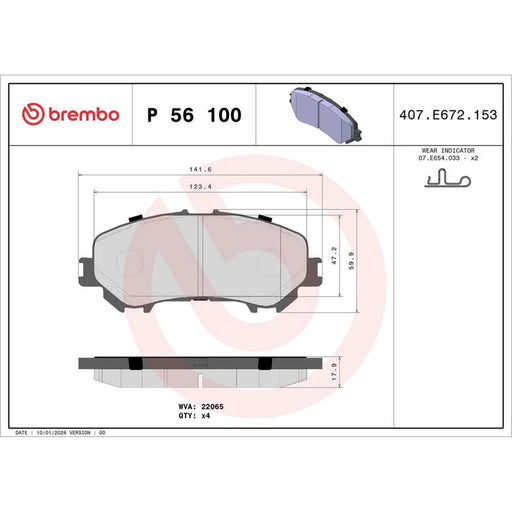 Brembo 4 x Front Brake Pad Set P56100