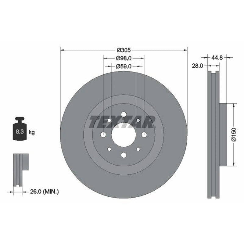 Textar 2 x Internally Vented Front Brake Discs 92228503