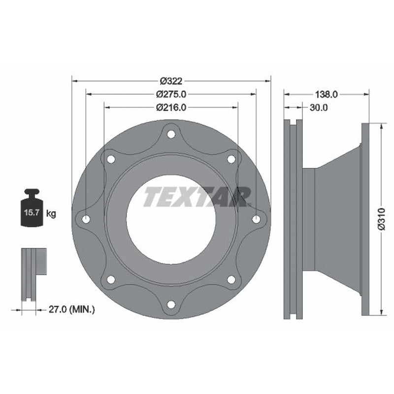 Textar 2 x Internally Vented Rear Brake Discs 93086500