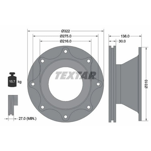 Textar 2 x Internally Vented Rear Brake Discs 93086500