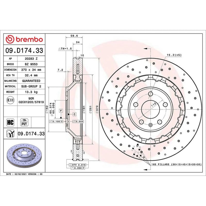 Brembo 2 x Aluminium Front Brake Disc Hub Brake Discs 09.D174.33
