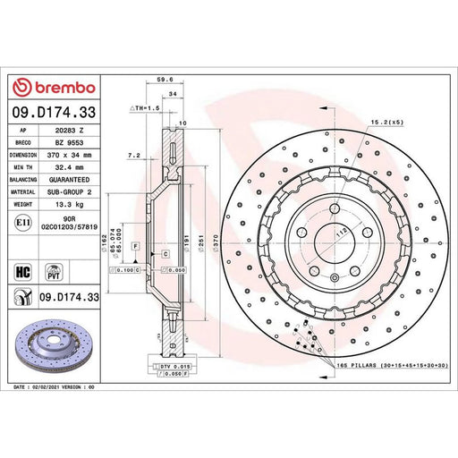 Brembo 2 x Aluminium Front Brake Disc Hub Brake Discs 09.D174.33