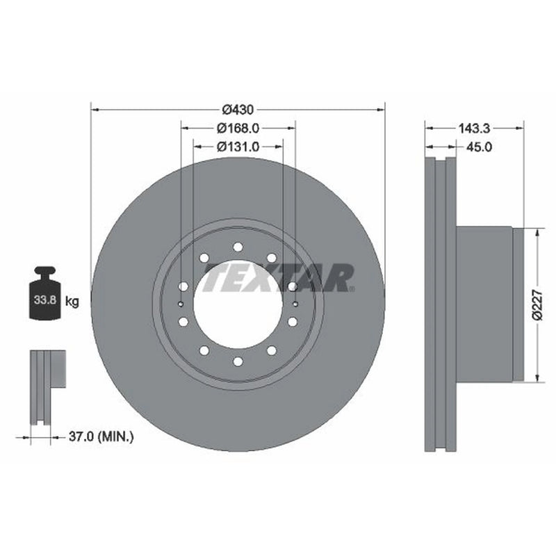 Textar 2 x Internally Vented Brake Discs 93186700 OE 9434210312 9434210412