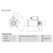 Bosch Starter Motor 24V 6.7kW 11 Teeth 0 986 017 810