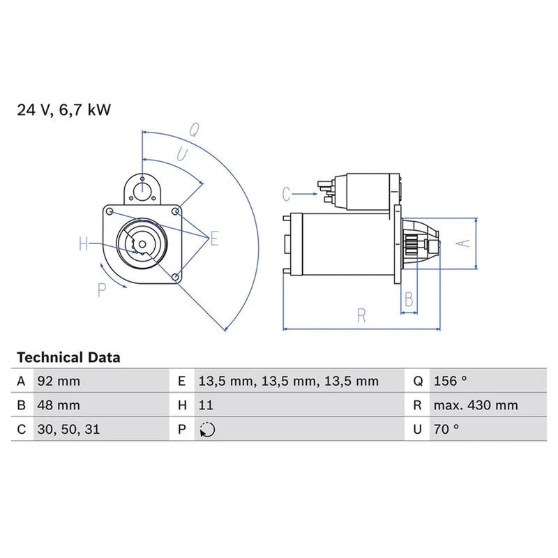 Bosch Starter Motor 24V 6.7kW 11 Teeth 0 986 017 810