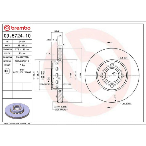 Brembo 2 x Internally Vented Front Brake Discs 09.5724.10