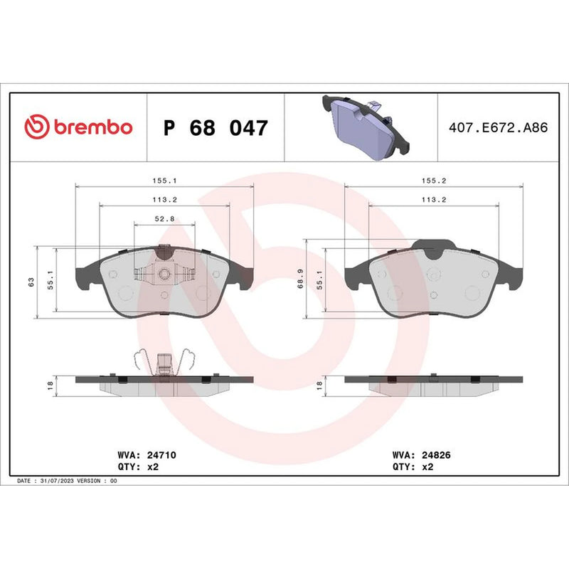 Brembo 4 x Front Brake Pad Set P68047
